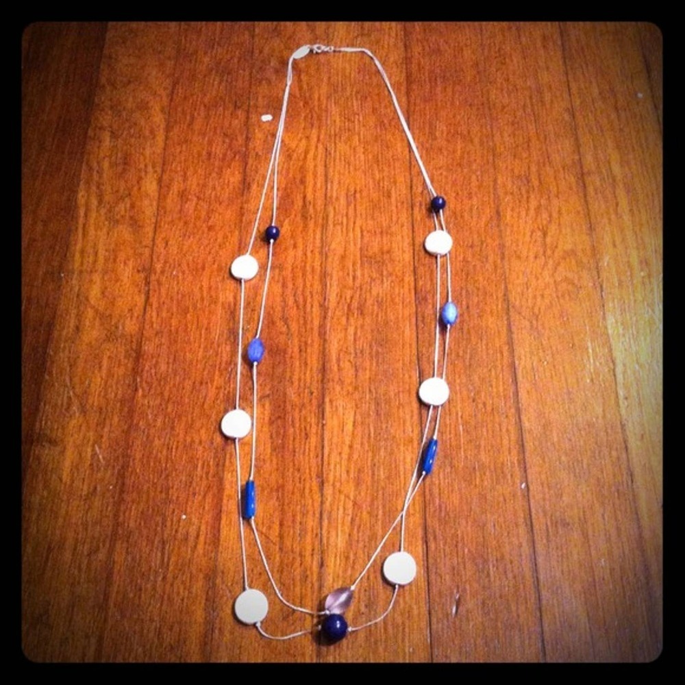 2 tier silver & blue beaded necklace
